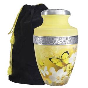 lot 11144 image: M MEILINXU Urn for Ashes for Woman and Man, Cremation Urns for Human Ashes Adult Female or Male, Burial Urn with Butterflies, Decorative Urns for Funeral, Yellow Butterfly and Flowers - Large