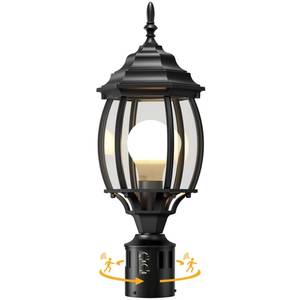 lot 11147 image: Redluck 360° Motion Sensor Outdoor Post Lights, 17.75in Aluminum Dusk to Dawn Outdoor Lamp Post Light Fixture, Waterproof Anti-Rust Hardwired Pole Lantern for Backyard Pathway Garden