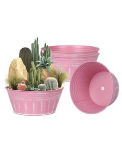 lot 11149 image: vensovo 10 Inches Pink Metal Rustic Plant Pots - 4 Pcs Large Shallow Galvanized Planters with Drain Hole and Rubber Plug, Rustproof Tin Bucket Succulent Pot Indoor Farmhouse Vintage Style for Decor