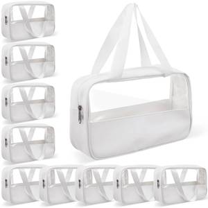 lot 12169 image: Leooomap 10 Pcs White Translucent Make up Bag Set, Waterproof Leather and PVC Cosmetic Travel Organizer with Hanging Handles, Portable Toiletry Storage Pouch for Women and Men, 10.2 x 6.3 x 2.8 Inches (Missing 5)