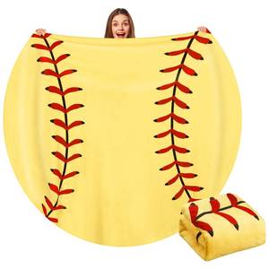 lot 12179 image: Hahafelt 60in Round Sports Throw Blanket for Teens Adults Soft Flannel Baseball Softball Tennis Soccer Baseketball Volleyball Novelty Blanket for Sports Fan Birthday Senior Night Gift(Softball)