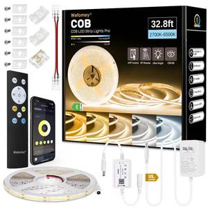 lot 12180 image: Wefomey COB LED Strip Light White, 33ft Dimmable 2700K-6500K High Density 24V Flexible LED Tape Light with Remote and APP Control, UL-Listed White led Strip Lights for Bedroom Kitchen Christmas Decor