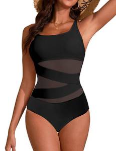 lot 12185 image: Edelqual Womenfts Sexy One Piece Bathing Suits Tummy Control Slimming Mesh Modlily Mom Swimsuits for Women Full Coverage Cute Curvy Flattering Modest 2026 U Neck Tie Cross Back Swimwear(Black,XL)