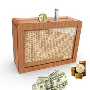 lot 12193 image: Piggy Bank for Adults Kids, Wooden Coin Bank for Boys and Girls, Cash Vault Money Saving Box with Counter