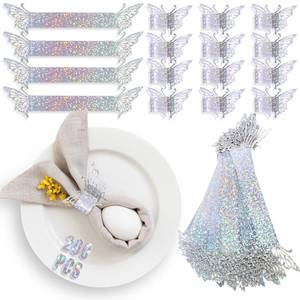 lot 12199 image: Patelai 200 Pcs Silver Butterfly Napkin Rings Sequined 3D Butterfly Paper Napkin Holders for Dinners Tables Wedding Anniversary Party Decor Baby Bridal Shower Banquet Supply