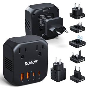 lot 12205 image: Upgraded 2000W Voltage Converter US to Europe - 220V to 110V Converter for European Travel, Power Converter Adapter Combo with 2 PD2 QCEUUKAUIT Travel Plugs for Hair Dryer Laptop, Camera, Phone