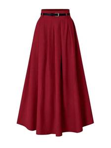 lot 12210 image: GORGLITTER Womenfts Dress Belt Pleated Maxi Skirt High Waisted A Line Flowy Long Skirts with Pocket Red Small