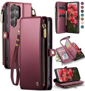 lot 12219 image: Defencase for Galaxy S26 Ultra Case Wallet with RFID Blocking Card Holder for Women Men, PU Leather Magnetic Snap Flip Wrist Strap Zipper Wallet Phone Cases for Samsung Galaxy S26 Ultra 6.9in, Wine Red