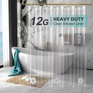lot 12229 image: AmazerBath Heavy Duty Shower Curtain Liner 12 Gauge, 72 x 72 Inches Clear Shower Curtain Liner with 3 Clear Stones and 12 Grommet Holes, Weighted Plastic Shower Liner