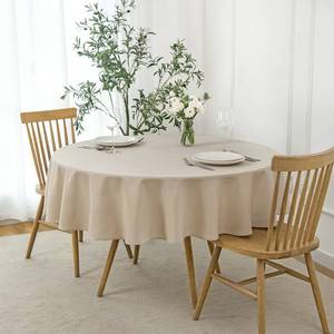 lot 12231 image: maxmill Round Linen Looking Textured Tablecloth Spill-Proof Wrinkle Free Soft Jacquard Table Cloth for Circular Table Cover, for Dining Room Buffet Banquet Parties Holiday Dinner, 70 Inch Natural