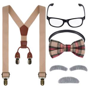 lot 12247 image: mifengda Kids Old Man Costume 100 Day of School Grandpa Costume for Boys 1920s Old Man Outfit Halloween Dress Up Set Including Bow Tie Beard Eyebrow Suspenders Glasses for Kids Boy Halloween