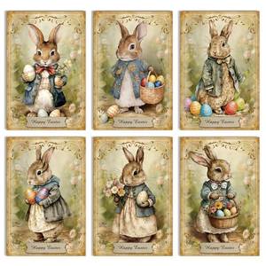 lot 12279 image: 24 Pack Vintage Easter Cards Set with Envelopes and Stickers, Cute Bunny Easter Note Cards, Boxed Spring Celebration Card for Lovers, Kids, Classmate, Friends, Family, 6 Assorted Designs with Heartfelt Message Inside, 4x6 Inch