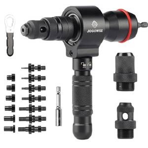 lot 12307 image: JIOGOWISE 2-in-1 Design Cordless Rivet Gun Adapter and Rivet Nut Adapter,Electric Drill Tools Accessory Kit with Carry Case,7 Metric Mandrels M3 to M12, 6 Rivet Heads 2.4mm to 6.4mm