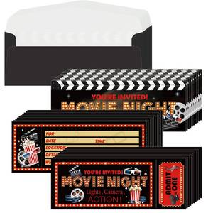 lot 12334 image: Woanger 50 Pieces Movie Party Invitations with Envelopes Movies Night Invitations 25 Film Tickets 25 Envelopes for Birthday Baby Shower Film Night Red Carpet Party(Movie)