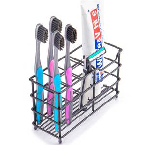 lot 12345 image: Stainless Steel Toothbrush and Toothpaste Holder for Bathroom � 7-Slot Black Organizer, Space-Saving Hygienic Storage with Modern Design for Countertop