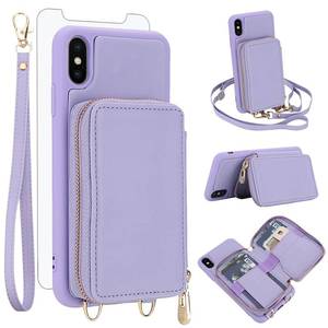 lot 12346 image: Phone Case for iPhone 16 Pro 6.3 inch Wallet Cell Cover with Tempered Glass Screen Protector Crossbody Strap Lanyard Stand RFID Blocking Credit Card Holder i Phone16 i16 16Pro Women Men Girls Purple