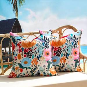 lot 12352 image: KWLET Outdoor Waterproof Throw Pillow Covers Set of 2 Floral Printed Blue Pink Orange Red Flower Pillowcase Farmhouse Outdoor Pillow Covers Square 18x18 Inch for Sofa Garden Patio Funiture Bench