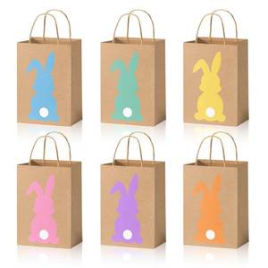 lot 12367 image: Vanulus 24 Pieces Easter Bunny Kraft Paper Bags 6 Designs Easter Egg Hunt Paper Goodies Bags with Handles Easter Rabbit Fluffy Tail Candy Bags for Easter Egg Hunt Party  (Only 13)