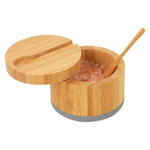 lot 12371 image: beardo decor Bamboo Salt Cellar with Lid and Spoon, Black Salt Box - Easy to Distinguish Spice in The Bowl, Salt Container with Magnetic Swivel Lid for Herbs or Seasonings