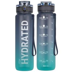 lot 12372 image: Sahara Sailor Water Bottle 32oz, Durable and Leakproof Water Bottles Motivational with Time Marker, Tritan, BPA Free, Wide Mouth with Easy Clean Brush for Gym, Travel, Home, School, Office (1 Bottle) (Used) (Water Residue)