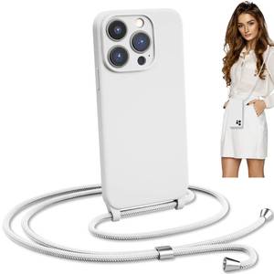 lot 12379 image: Blaspins Crossbody Lanyard Strap Case for iPhone 15, Hands-Free Neck Cross Body Wrist, Adjustable Rope Removable, Drop Protection Shockproof Silicone Case 6.1 inch, 150 cm Strap, iP15 -White