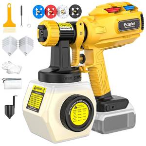 lot 13391 image: Ecarke Cordless Paint Sprayer Compatible with DeWalt 20V Battery - Side-Fill Design (No Disassembly) and Onboard Nozzle Storage - 43,000 RPM, 1200mL Tank, 4 Nozzles - DIY to Pro Use (Tool Only)