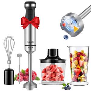 lot 13394 image: Immersion Blender 5 in 1 Handheld Blender 1500W, 20 Speed ModeandTurbo Boost, Heavy Duty Motor Electric Hand Blender with Chopper, Whisk, Frother, Beaker, for Baby Food, Sauce, Soup, Aquox