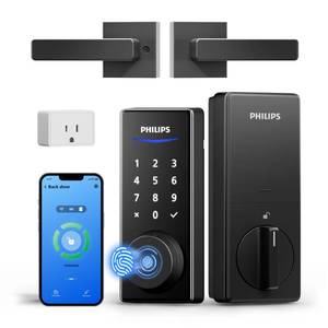 lot 13403 image: Philips WiFi Smart Lock with Handle, Fingerprint Keyless Entry Door Lock with WiFi Bridge, Smart Locks for Front Door with Handle Set, APP Remote Control, Voice Control, Auto-Lock, Matte Black