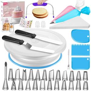 lot 13404 image: Syntus 65 PCs Cake Decorating Kit with Cake Stand Turntable, Cake Baking Supplies 301 Piping Bags, 24 Piping Tips, Offset and Straight Spatulas, 3 Scrapers, Leveler, 2 Couplers and 1 Tips Brush