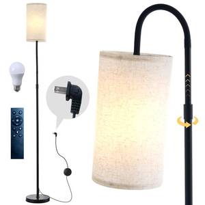 lot 13405 image: Height-Adjustable Tall Floor Lamp (Up to 71ftft) with Flexible Arm and Remote Control - Modern Standing Lamp with Dimmable 12W LED Bulb and Lampshade, Slim Design, Flat Plug for Living Room, Bedroom, Office