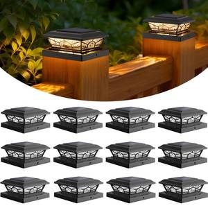 lot 13408 image: Brightever 4x4 3.5x3.5 Solar Post Cap Lights, 12-Pack Solar Powered Fence Post Light Outdoor Waterproof for VinylWooden Post, 2 Modes(WarmCool Light), Black Solar Deck Post Lights for Patio, Porch
