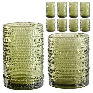 lot 13414 image: ZMOWIPDL Vintage Hobnail Drinking Glasses Set of 8,Green 12 oz and 15oz Highball Glass Cups, Kitchen Drinkware Glassware,Embossed Water Tumbler,for Beer,Cocktail,Whiskey,Juice and Various Mixed Drinks