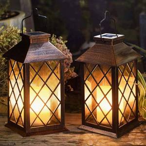 lot 13427 image: 2 Pack TAKE ME 14in Solar Lantern Outdoor Garden Hanging Lantern Waterproof LED Flickering Flameless Candle Mission Lights for Table,Outdoor, Mothers Day Gifts Mom Wife