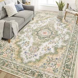 lot 13428 image: Castage 6ftx9ft Area Rugs Washable,Green Rug for Living Room Bedroom,Large Boho Vintage Bohemian Distressed Oriental Carpet Non Slip,Sage Floral