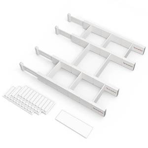 lot 14157 image: SpaceAid Bamboo Drawer Dividers with Inserts and Labels, Kitchen Adjustable Drawer Organizers, Expandable Organization for Home, Office, Dressers, 4 Dividers with 9 Inserts (17in-22in White)