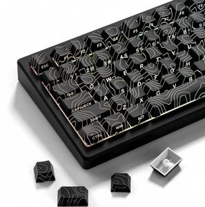 lot 14158 image: dagaladoo Double Shot PBT Keyboard keycaps Set,Black Topographic,Shine Through Custom keycap,Side Printed keycaps dye sub,Cherry Profile keycap for TKL US Layout Mechanical Keyboard(134keys)
