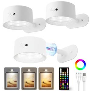 lot 14171 image: AMETHEUS Picture Lights for Wall, 2000mAh Rechargeable Magnetic Art Lights with 3 Color Temps and RGB, Remote Dimmable Battery Operated Wall Light for Bedroom, Living Room, Gallery (White, 3 Pack)
