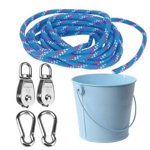 lot 14185 image: FUQUN Treehouse and Playhouse Accessories for Kids, Heavy-Duty Pulley Bucket with Cable, Outdoor Climbing Toys for Children, Adventure Ship Play Equipment, Blue