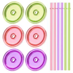 lot 14200 image: Aieve Wide Mouth Mason Jar Lids with Straws, Compatible with Ball 16oz 24oz Mason Jars, 6 Pcs Colorful Wide Mouth Drinking Cover Lids with Straw Hole