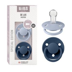 lot 14208 image: BIBS Pacifiers OneSize  2-Pack Soothers  BPA-Free Symmetrical Nipple  Made in Denmark  Dusty BlueSteel Blue De Lux Pacifier