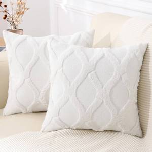 lot 14215 image: decorUhome Summer Throw Pillow Covers 16x16 Inch Set of 2, Soft Plush Faux Fur Wool Cream White Accent Couch Pillow Covers for Modern Farmhouse Bed Sofa Living Room