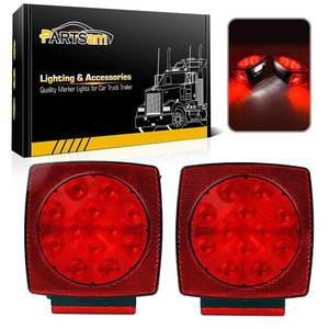 lot 14238 image: Partsam 12V Submersible Square Led Trailer Light,Red White LED Stop Turn Tail License Brake Running Light Lamp for Trailers Under 80in Boat Trailer Truck Marine Camper RV Snowmobile,IP68,DOT Compliant