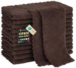 lot 14240 image: Homaxy 12 Pack Kitchen Dish Cloths (10 x 10 Inches, Brown), Super Soft and Absorbent Coral Velvet Dish Towels, Nonstick Oil Fast Drying Microfiber Cleaning Cloth, No Lint Household Dishcloths