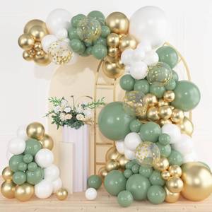 lot 14242 image: Amandir 153pcs Sage Green Gold Balloon Garland Arch Kit, Different Sizes 18 12 10 5 inch Green White Latex Metallic Confetti Balloons for Birthday Bridal Shower Wedding Bachelorette Decorations