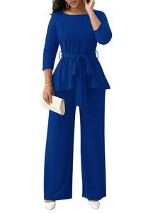 lot 14256 image: CLOCOR Womenfts 2 Piece Outfits Suit Set 34 Sleeve Peplum Top Flared Pants Sets Business Pantsuits