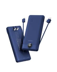 lot 14267 image: VEGER Portable Charger with Built-in AC Plug and Cables, All in One 10000mAh Ultra Slim Power Bank Travel Essentials, Fast Charging Battery Pack Compatible with iPhone, Samsung, Android (Navy)