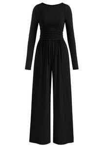 lot 14271 image: PRETTYGARDEN One Piece Jumpsuits for Women Dressy Casual Long Sleeve Crewneck Wide Leg Overalls Rompers Spring Beach Vacation Outfits 2026 (Black, M)