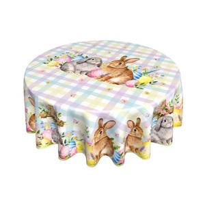 lot 14272 image: Aytipun Spring Easter Tablecloth Round 70 Inch Cute Bunny Eggs Floral Pastel Colorful Plaid Holiday Decorative Circular Table Cloth Farmhouse for Indoor Party Kitchen Dinner Picnic Decor