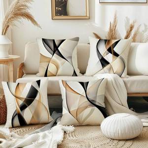 lot 14286 image: LSMIAO Modern Abstract Geometric Throw Pillow Cover, 18x18 inch, White Black Gold, 100percent Polyester, Hidden Zipper, Set of 4
