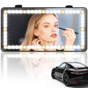 lot 14307 image: SINGARO Car Sun Visor Vanity Mirror - Rechargeable Makeup Mirror with 60 LEDs, 3 Light Modes and Dimmable Touch Control for Cars, Trucks, SUVs, Car Interior Accessories for Women (Black)